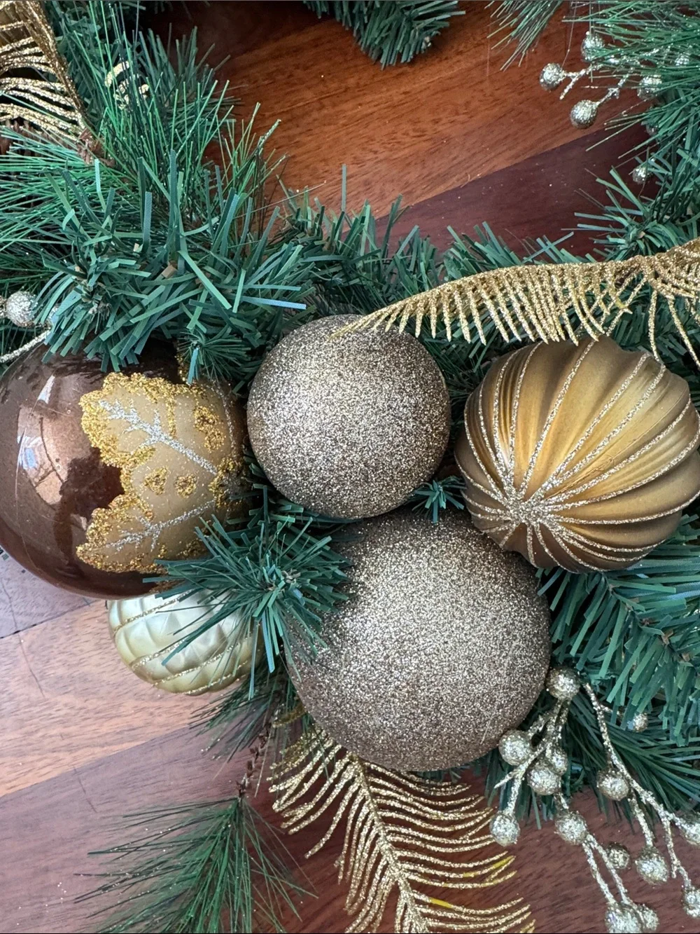 Gold and Brown Pine Holiday Wreath by